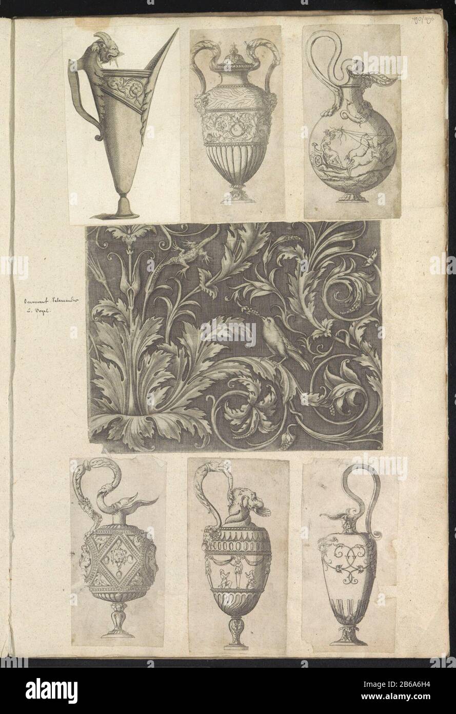 Album Leaf With Seven Prints With Urns, Jugs And Leaf Ornament With A 