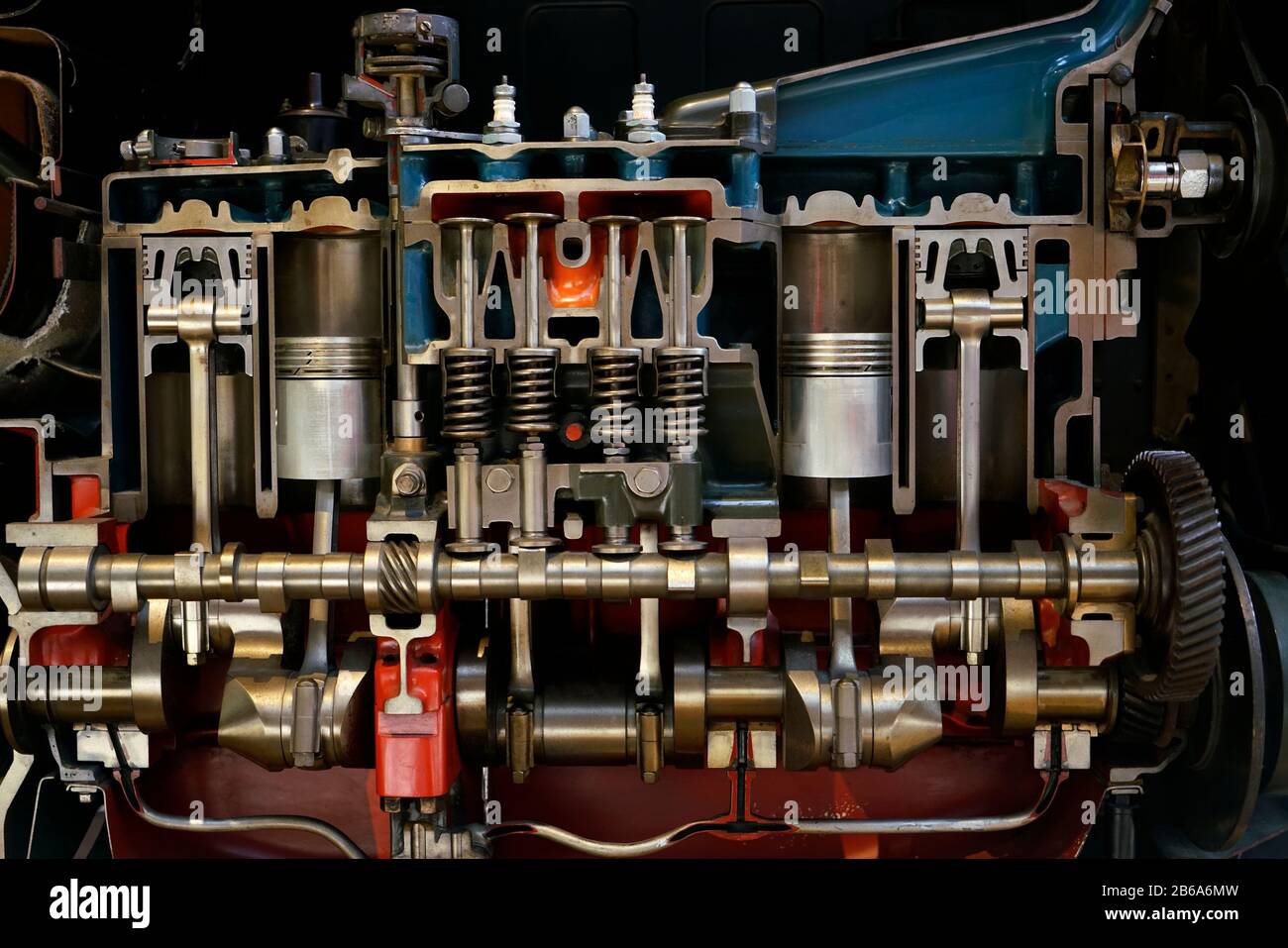 A cutaway engine display of Citroen type C6G car exhibits in Musee des