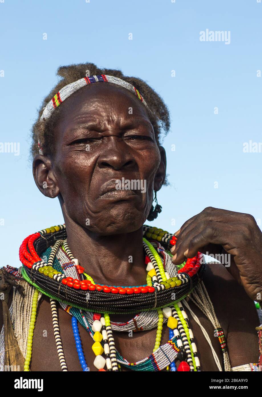 Portrait of a Toposa tribe woman, Namorunyang State, Kapoeta, South Sudan Stock Photo