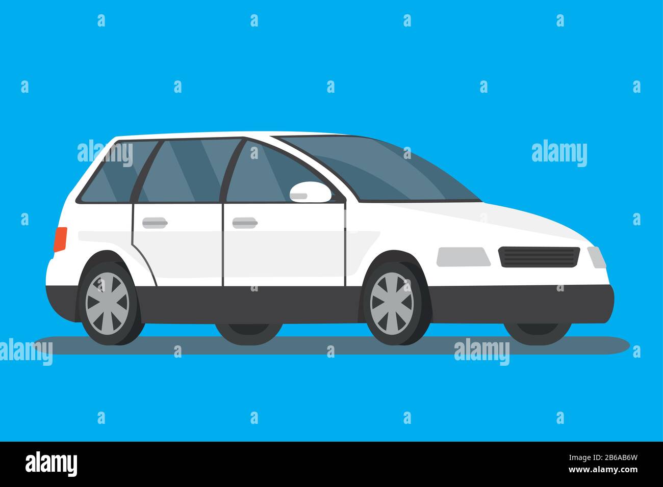 White cartoon car on blue background,flat vector illustration. Stock Vector