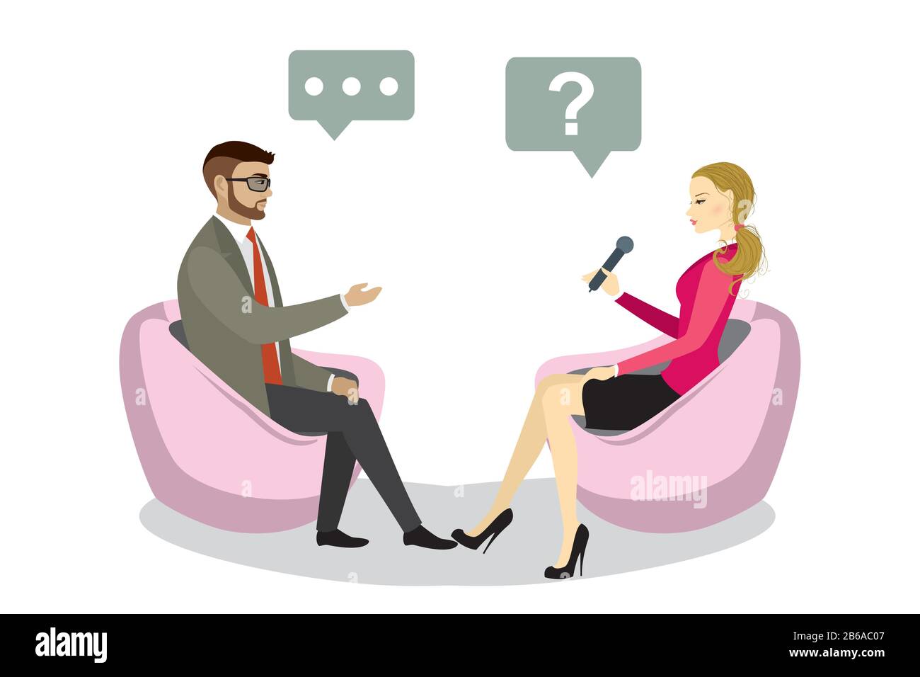 beautiful caucasian woman reporter interviews a businessman,isolated on white background,vector illustration Stock Vector