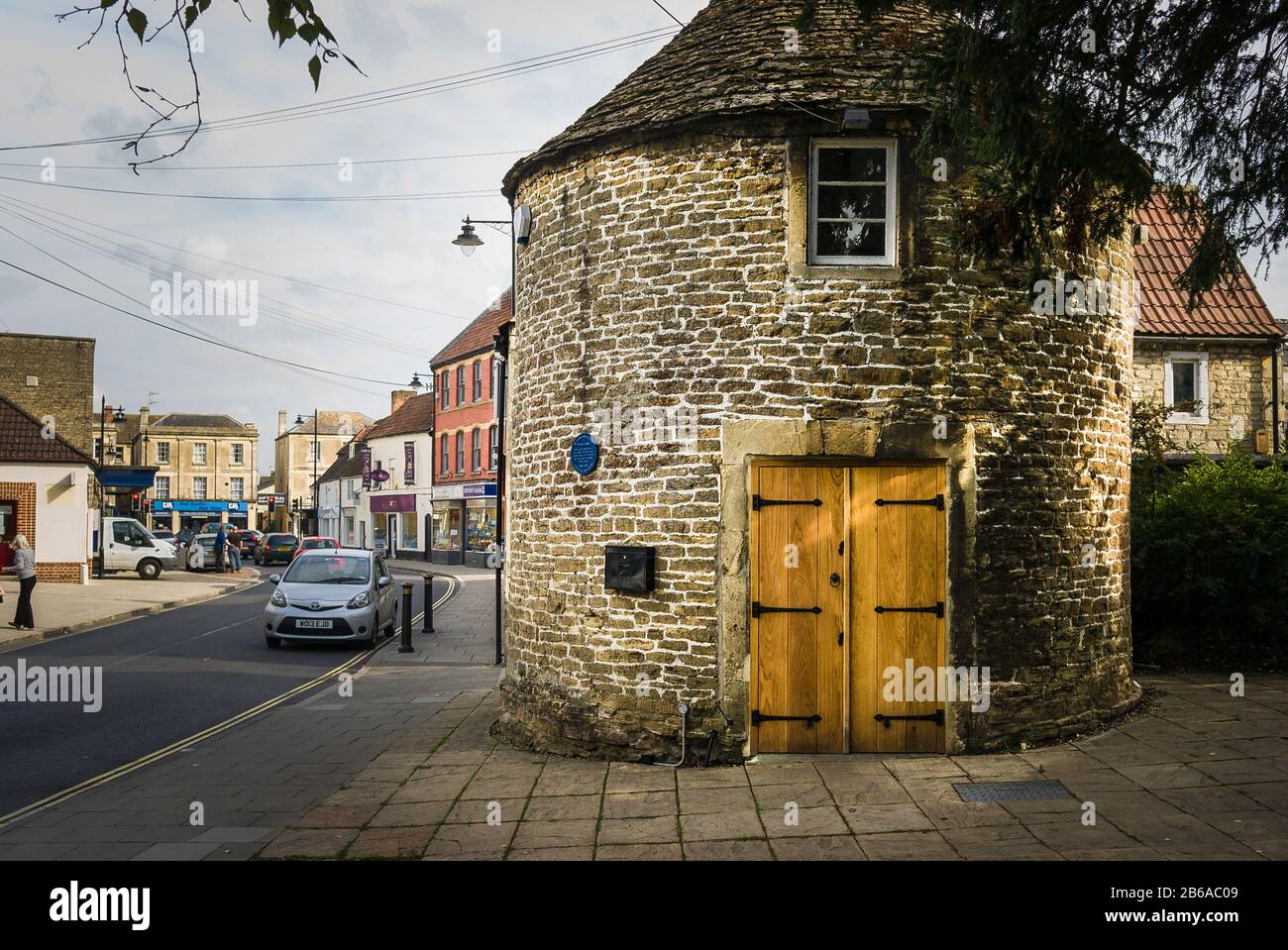 The old Round House in the centre of Melksham Wiltshire England UK. It has been used variously as a wool drying amenity; an armoury and now a Tourism Stock Photo
