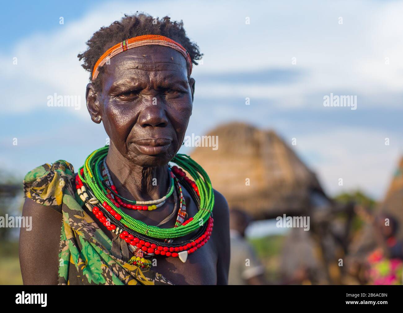 Portrait of a mature Toposa tribe woman, Namorunyang State, Kapoeta, South Sudan Stock Photo