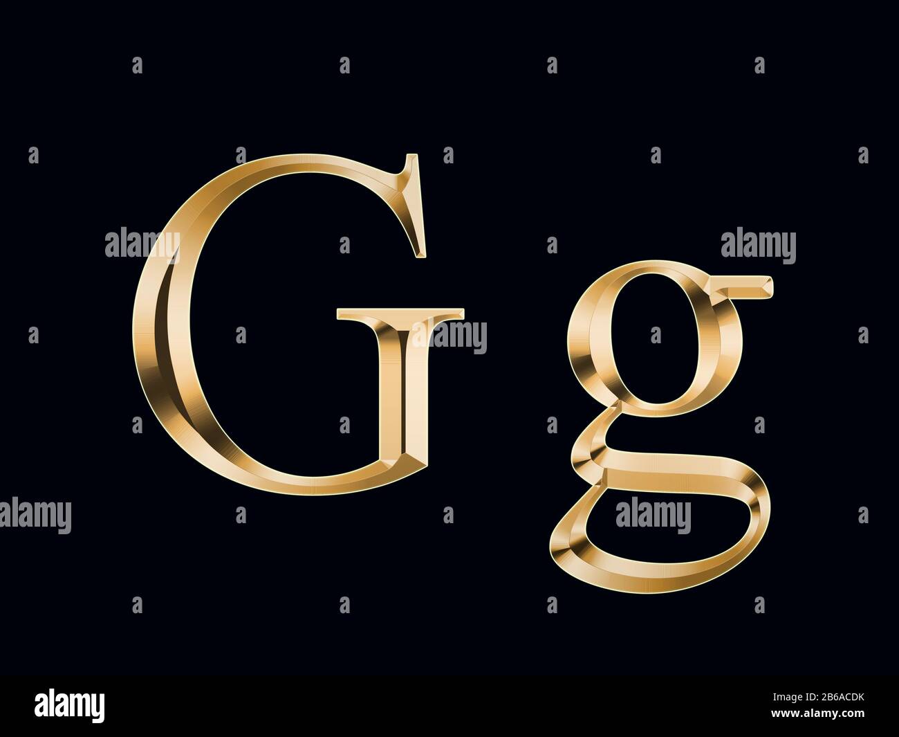 Gold letter 'G' on a black background Stock Photo