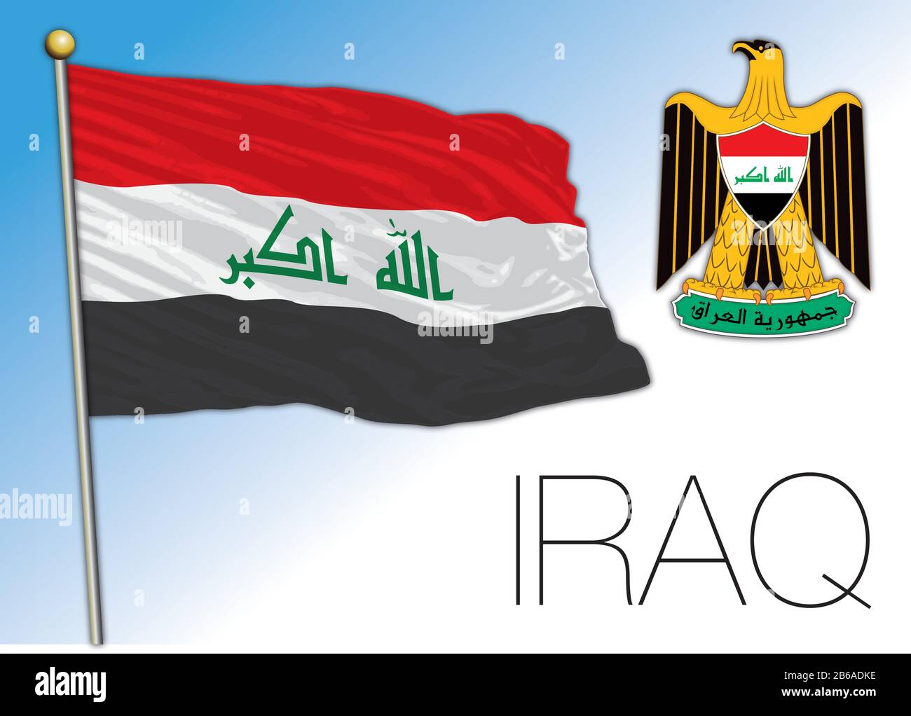 Iraq official national flag and coat of arms, middle east, vector illustration Stock Vector