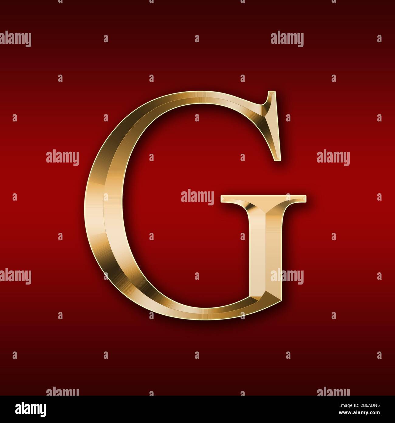 Gold letter 'G' on a red background Stock Photo