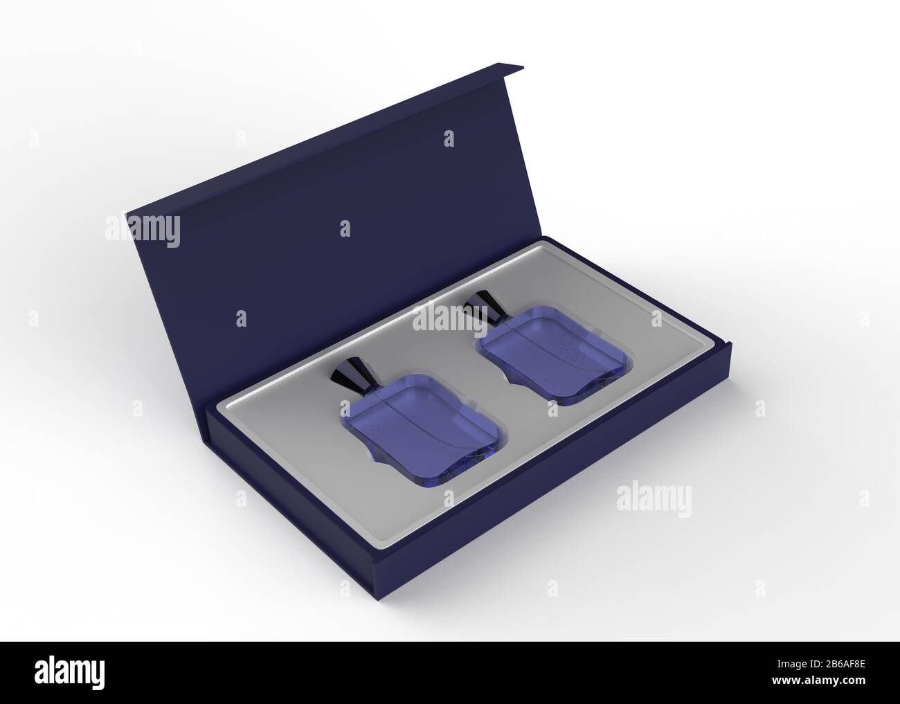Download Two Glass Perfume Bottle Mockup With Open And Closed Package Box On White Background 3d Illustration Stock Photo Alamy