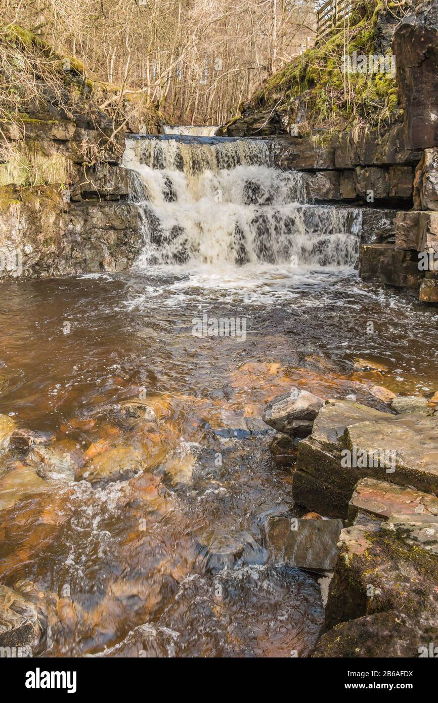 A picturesque unnamed waterfall on Bow Lee beck, at Bowlees, Teesdale, UK Stock Photo