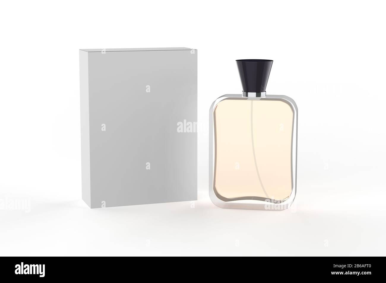 Perfume Bottle And Box, Mock Up Template On Isolated White Background, 3D Illustration Stock Photo