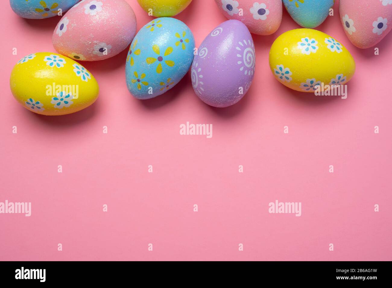 Painted Easter eggs on a colorful background Stock Photo