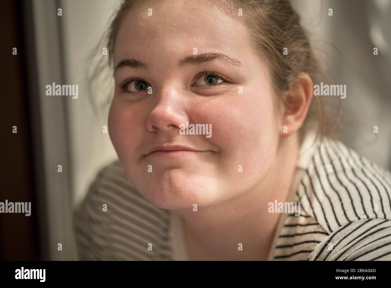 Face only, close up portrait of a 14 year old teenage girl. Stock Photo