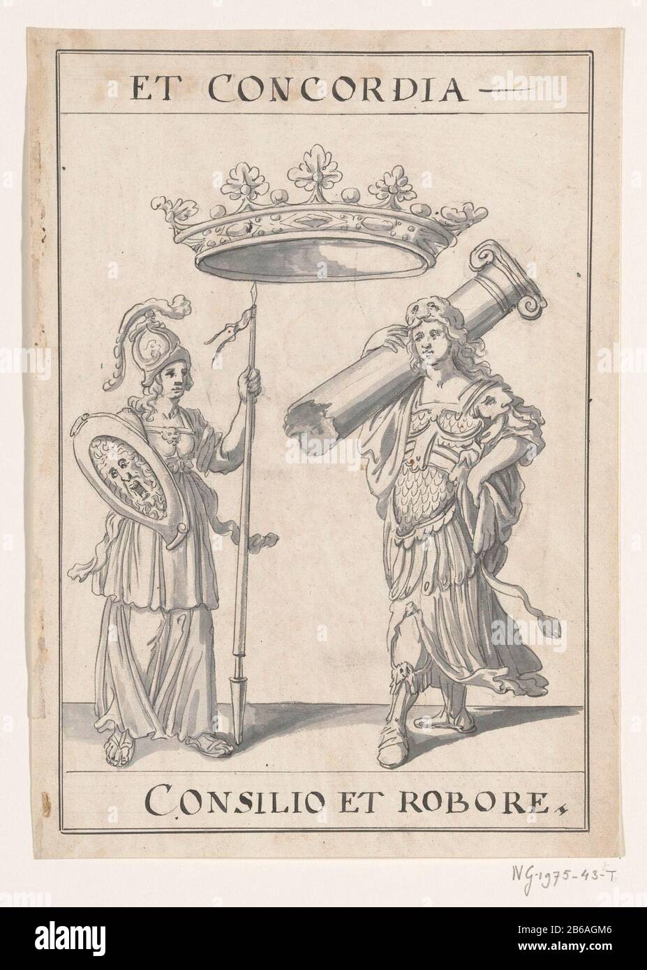 Allegorical emblem for the Peace of Rijswijk, 1697 Emblem with two allegorical female figures ...