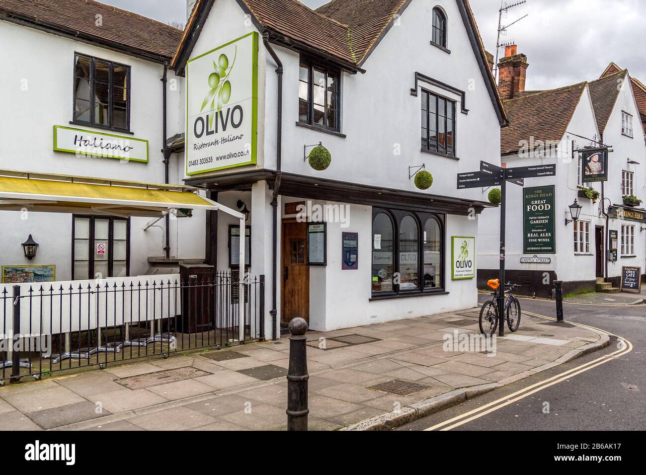 The Olivo restaurant, originally The old dispensary was Guildford's first medical centre, which opened in 1860. Guildford, Surrey, England. Stock Photo