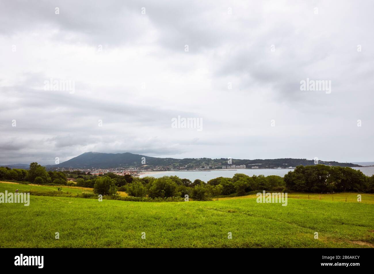 Hendaye, French Basque Country, France - July 13th, 2019 : Bay of Txingudi on the French bank of the estuary of the Bidasoa river, as seen from the ga Stock Photo