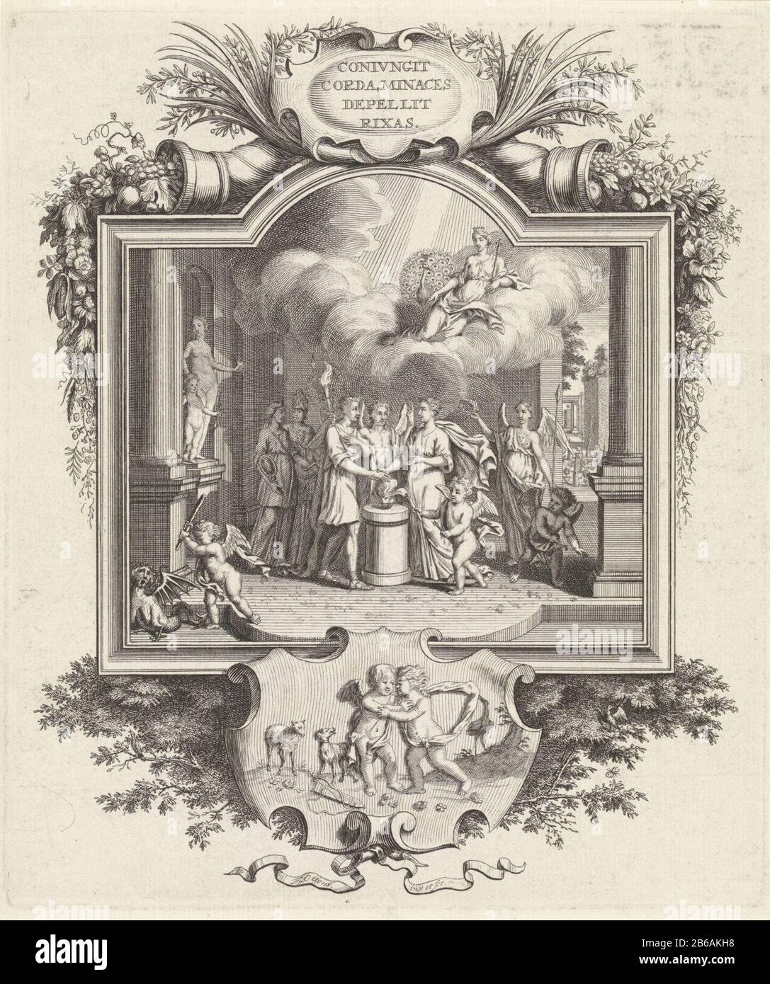 Allegory Of Marriage A Couple Is Joined In Matrimony By An Angel With A Flaming Torch In His Hand The Pair Is On Opposite Sides Of A Pillar With A Burning Heart