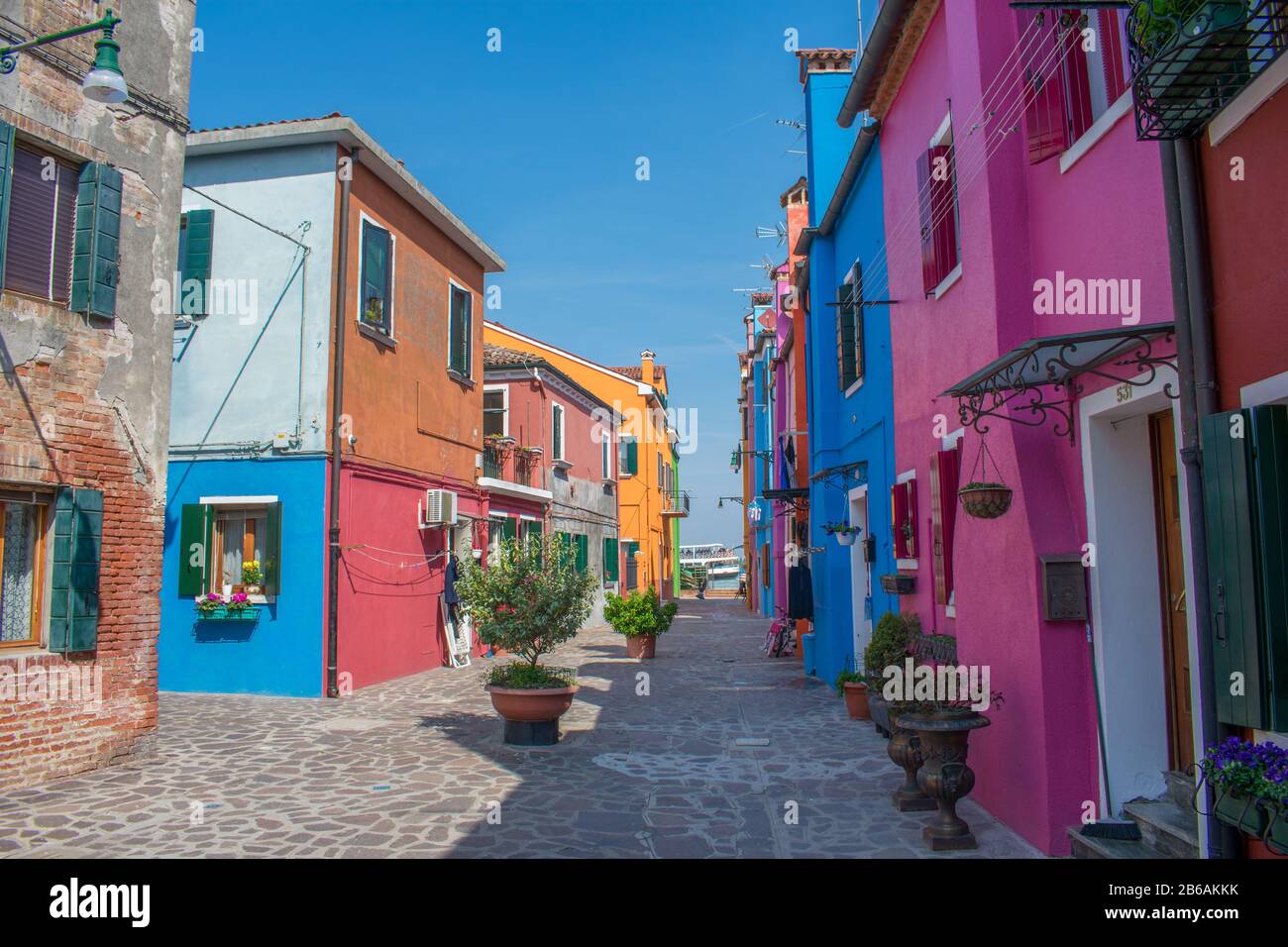 Colorful houses in the streets of burano island Venice Stock Photo