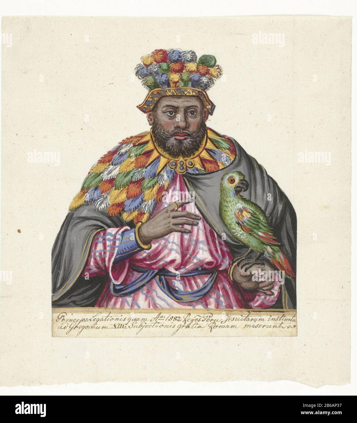 Ambassadeur The ambassador from the King of Peru in 1582 by Pope Gregory XIII sent at the behest of the jezuïeten. Manufacturer : artist: Lukas Sir Date : 1582 - 1584 Physical characteristics: gouache and gold paint material: paper gold paint gouache (water) Measurements: h 141 mm × W 120 mm Stock Photo