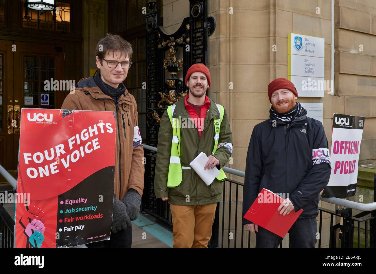 University of Sheffield staff picketing outside the Sir Frederick