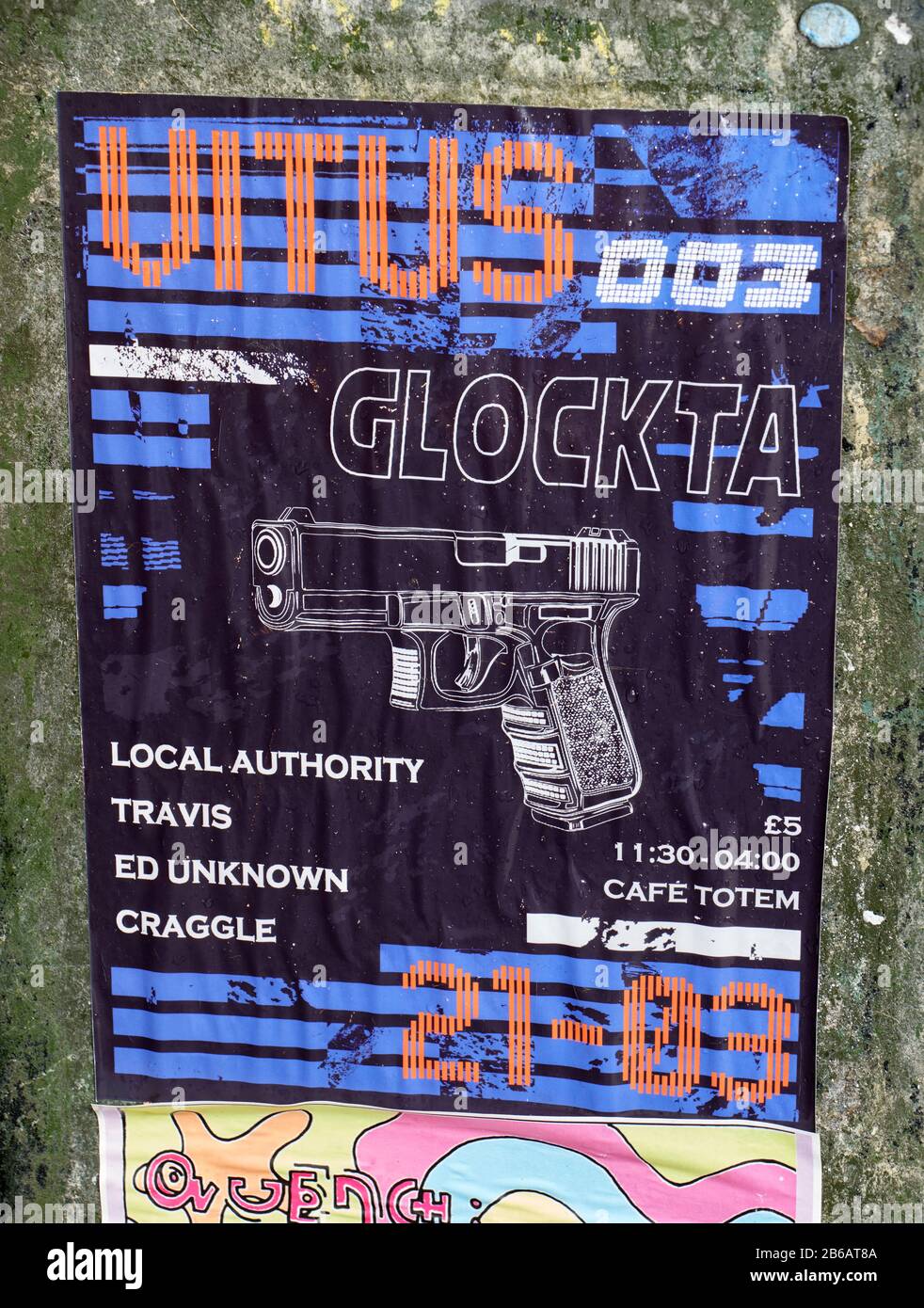 Image of Glock pistol used on poster to advertise Vitus 003 music event at Café Totem, Sheffield Stock Photo