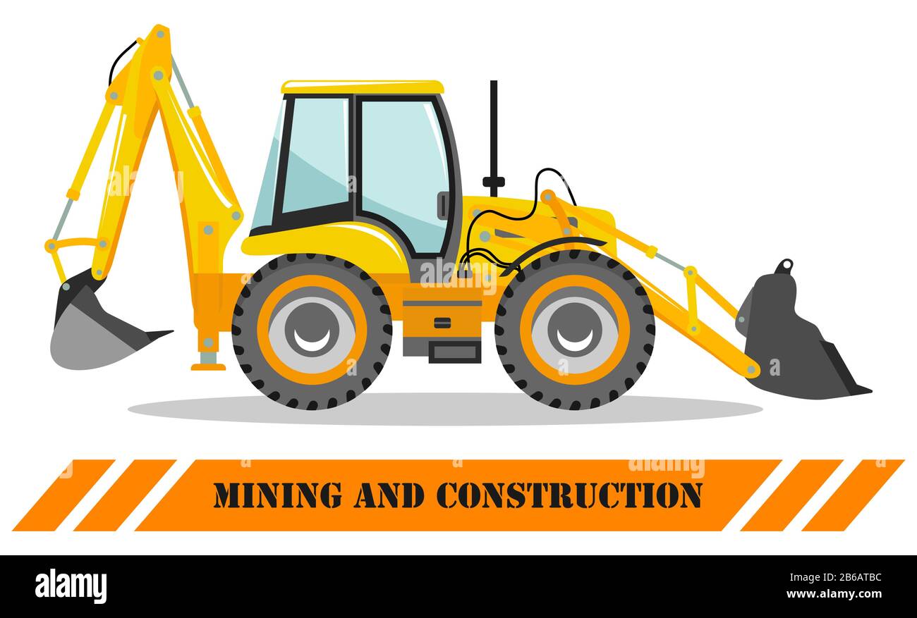 Backhoe loader. Detailed illustration of heavy mining machine and