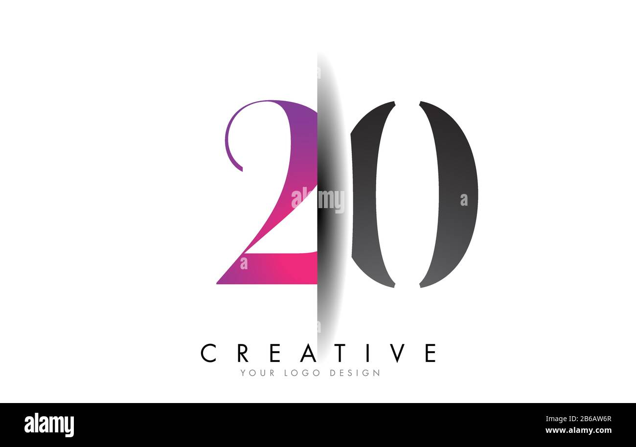 20 2 0 Grey and Pink Number Logo with Creative Shadow Cut Vector Illustration Design. Stock Vector