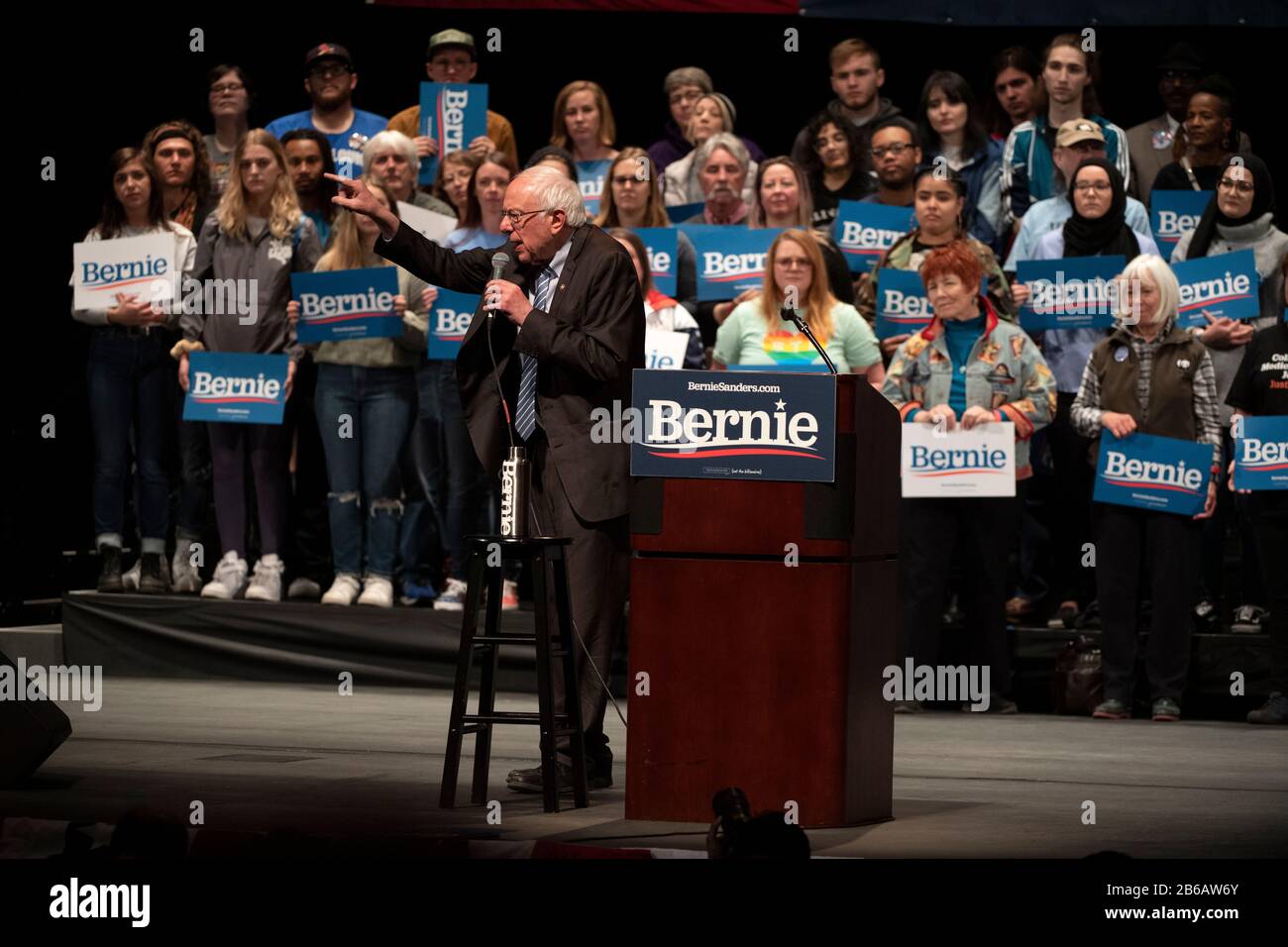 Saint Louis, MO, USA - March 9, 2020: Senator Bernie Sanders addresses supporters at the Bernie 2020 Rally in Downtown Saint Louis. Stock Photo