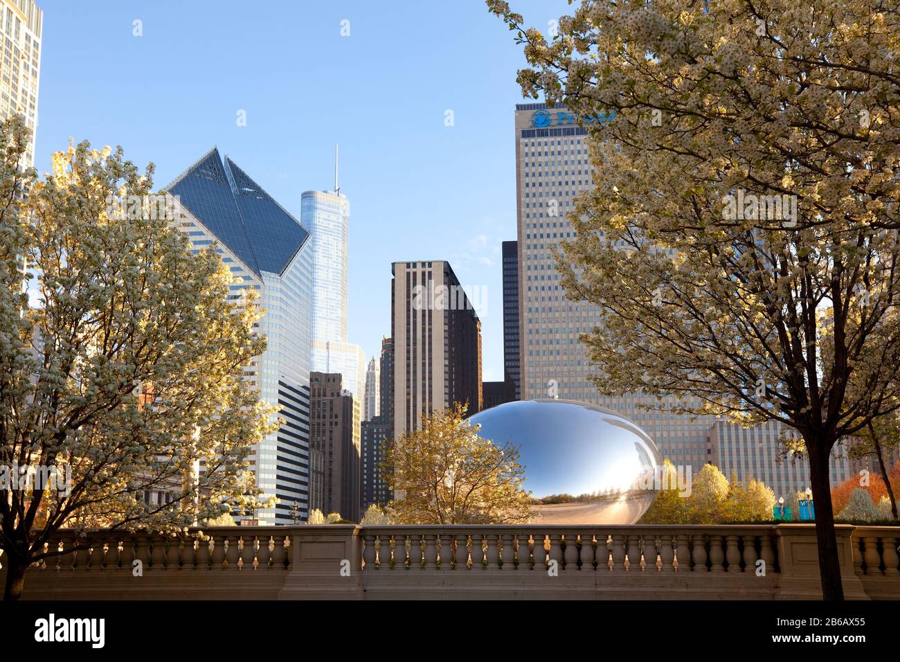 Chicago, Illinois, United States - Skyline of buildings at Millennium Park at downtown. Stock Photo