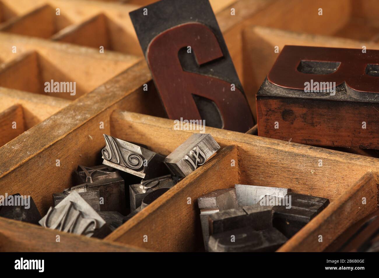 Letter case with old wood types Stock Photo Alamy