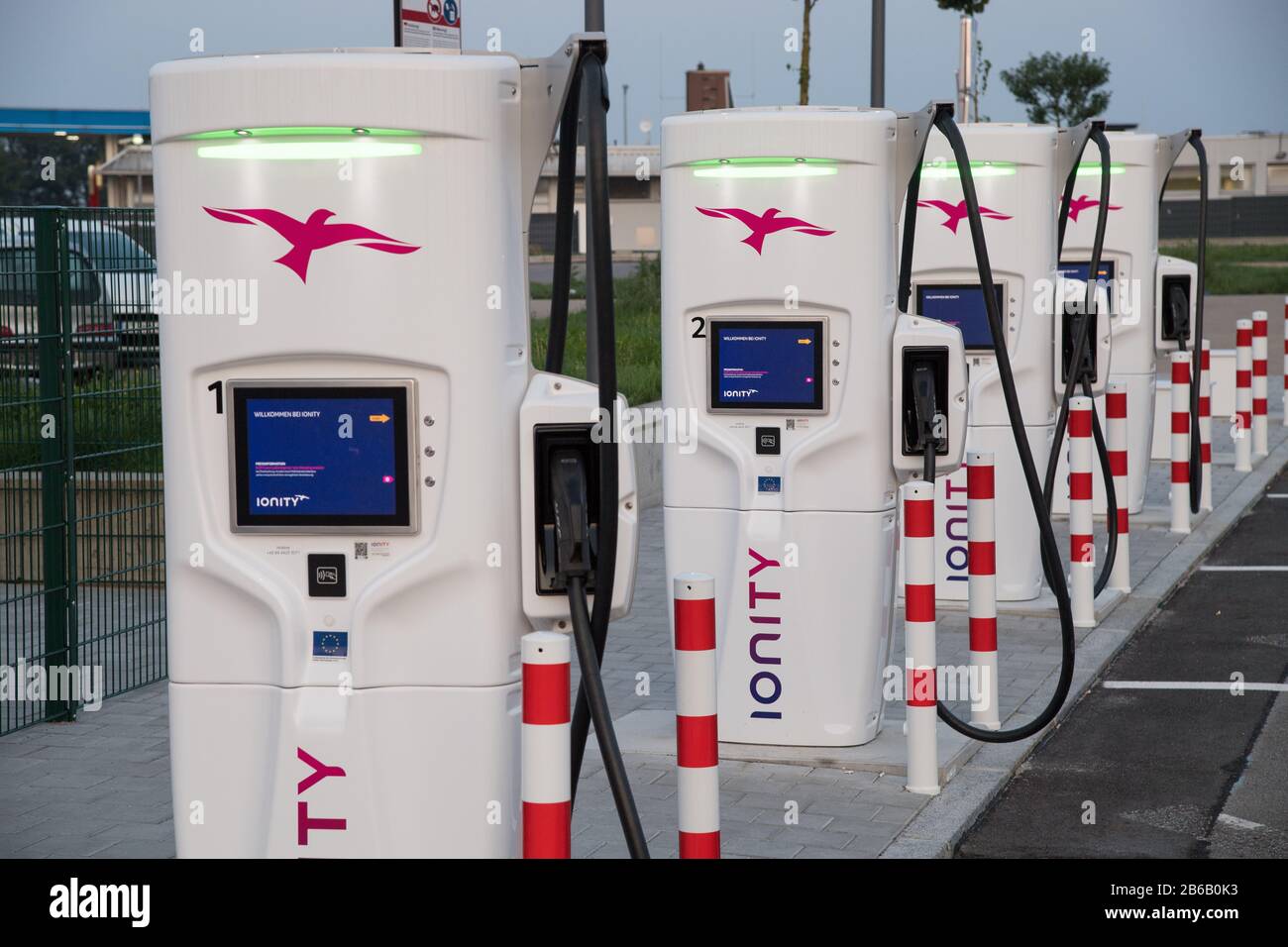 Electric Vehicle Charging Station on Bundesautobahn 9, Germany. August 25th 2019 © Wojciech Strozyk / Alamy Stock Photo Stock Photo