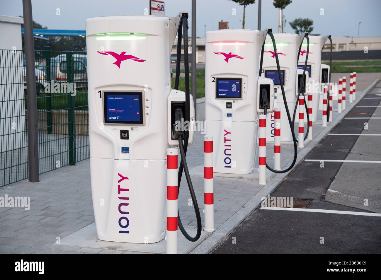 Electric Vehicle Charging Station on Bundesautobahn 9, Germany. August 25th 2019 © Wojciech Strozyk / Alamy Stock Photo Stock Photo