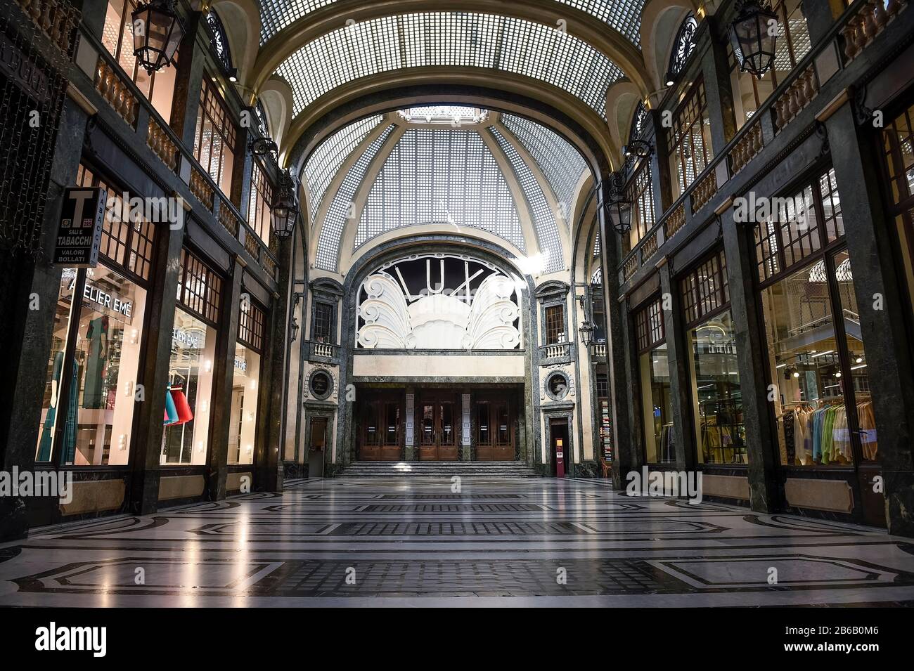 Turin, Italy. 10th Mar, 2020. TURIN, ITALY - March 10, 2020: General view of closed cinema Lux in Galleria San Federico. The Italian government puts the whole country on lockdown as Italy is battling the world's second-most deadly COVID-19 coronavirus outbreak after China. (Photo by Nicolò Campo/Sipa USA) Credit: Sipa USA/Alamy Live News Stock Photo