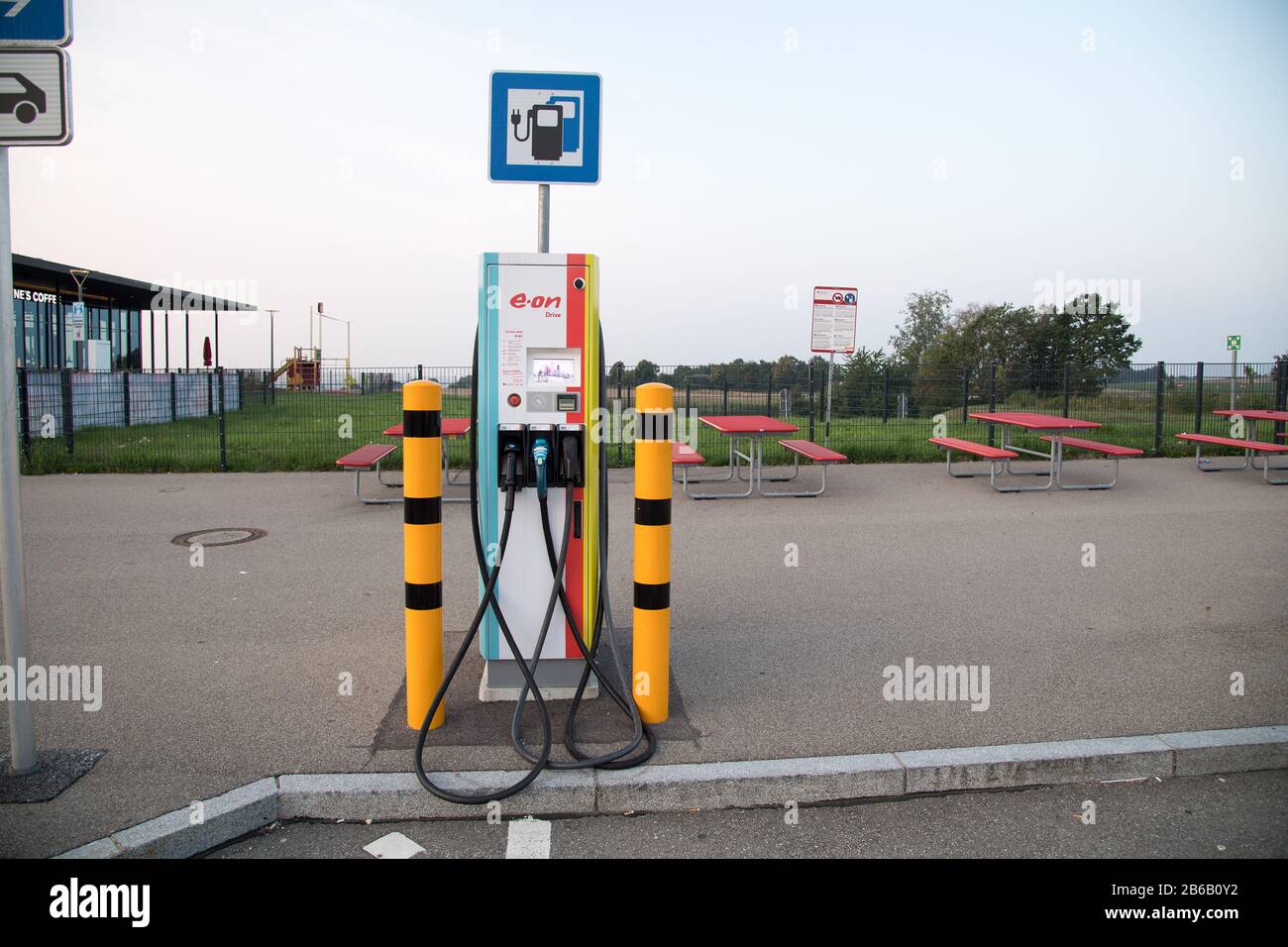 Electric Vehicle Charging Station on Bundesautobahn 9, Germany. August 25th 2019 © Wojciech Strozyk / Alamy Stock Photo Stock Photo