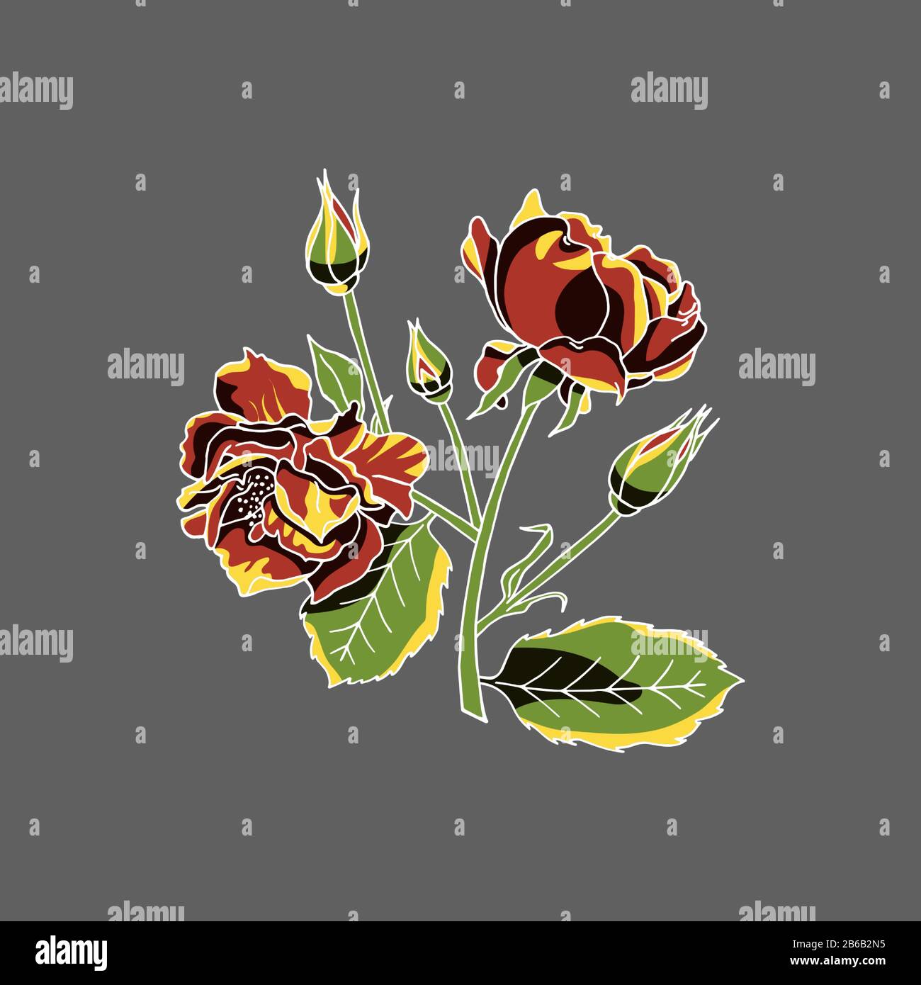 Clip art of red rose flowers. Hand drawn vector illustration Stock ...