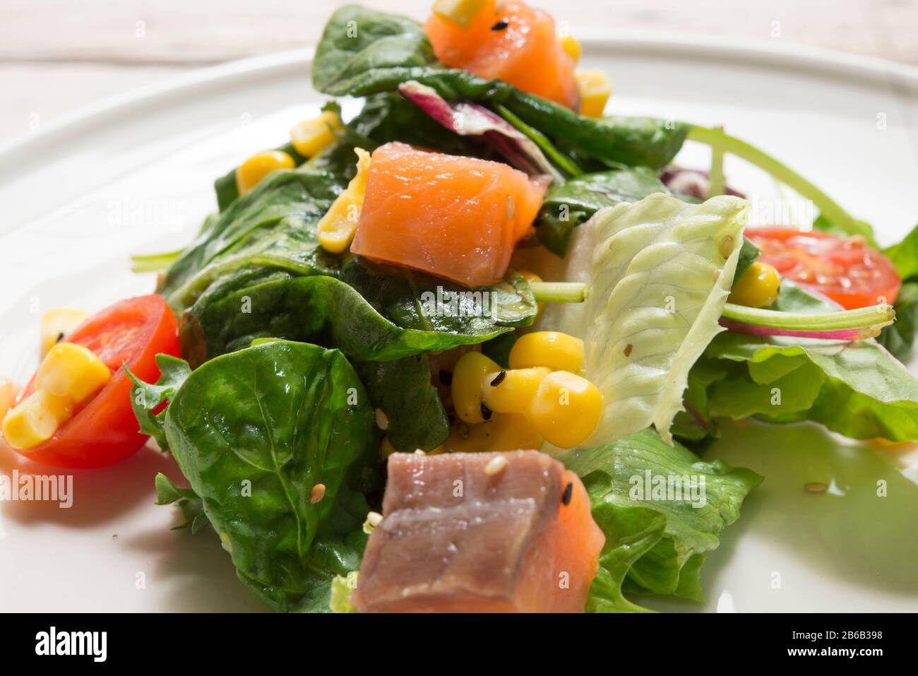 Mediterranean-style pasta salad with salmon Stock Photo - Alamy