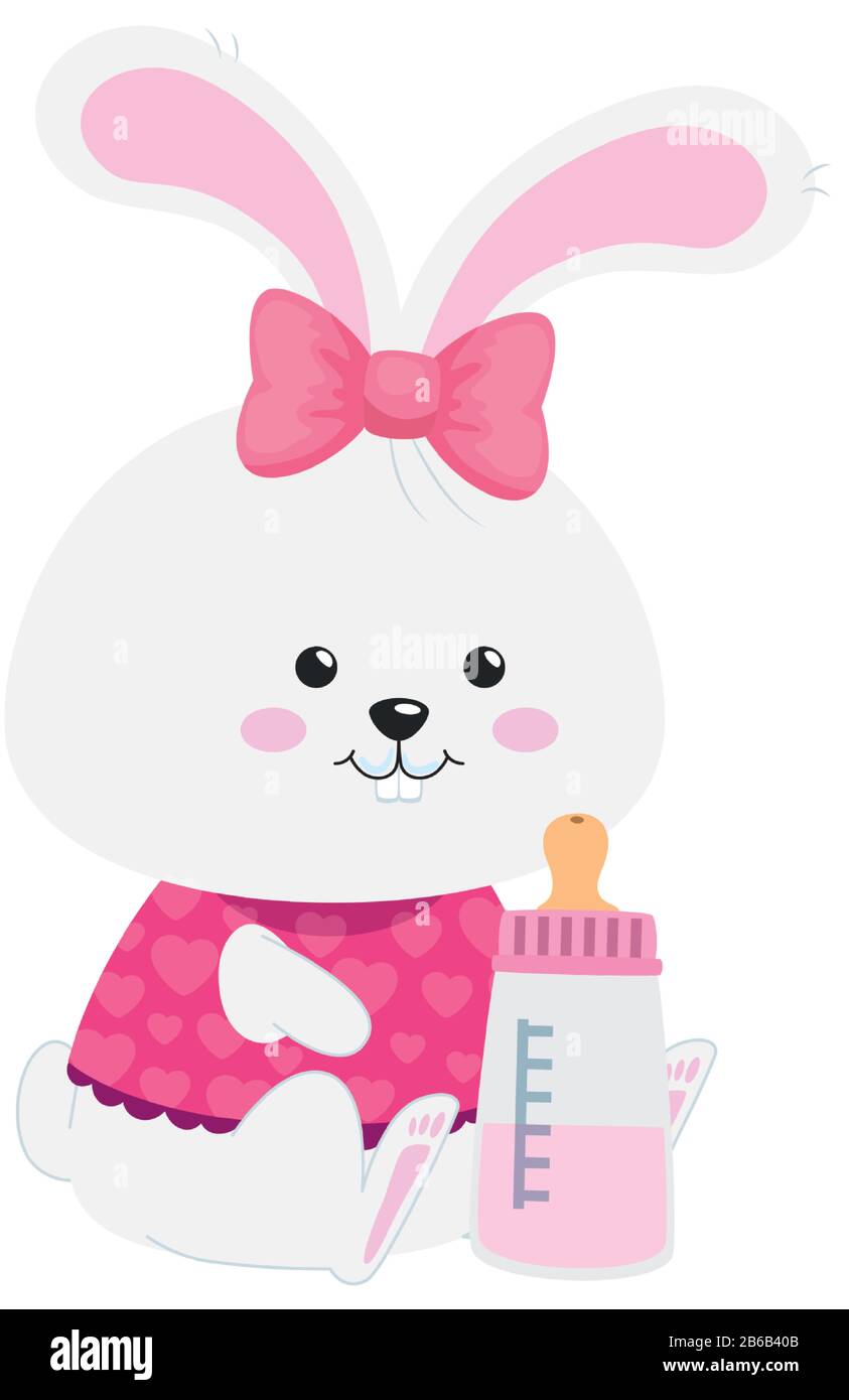 cute rabbit female with bottle milk isolated icon Stock Vector Image ...