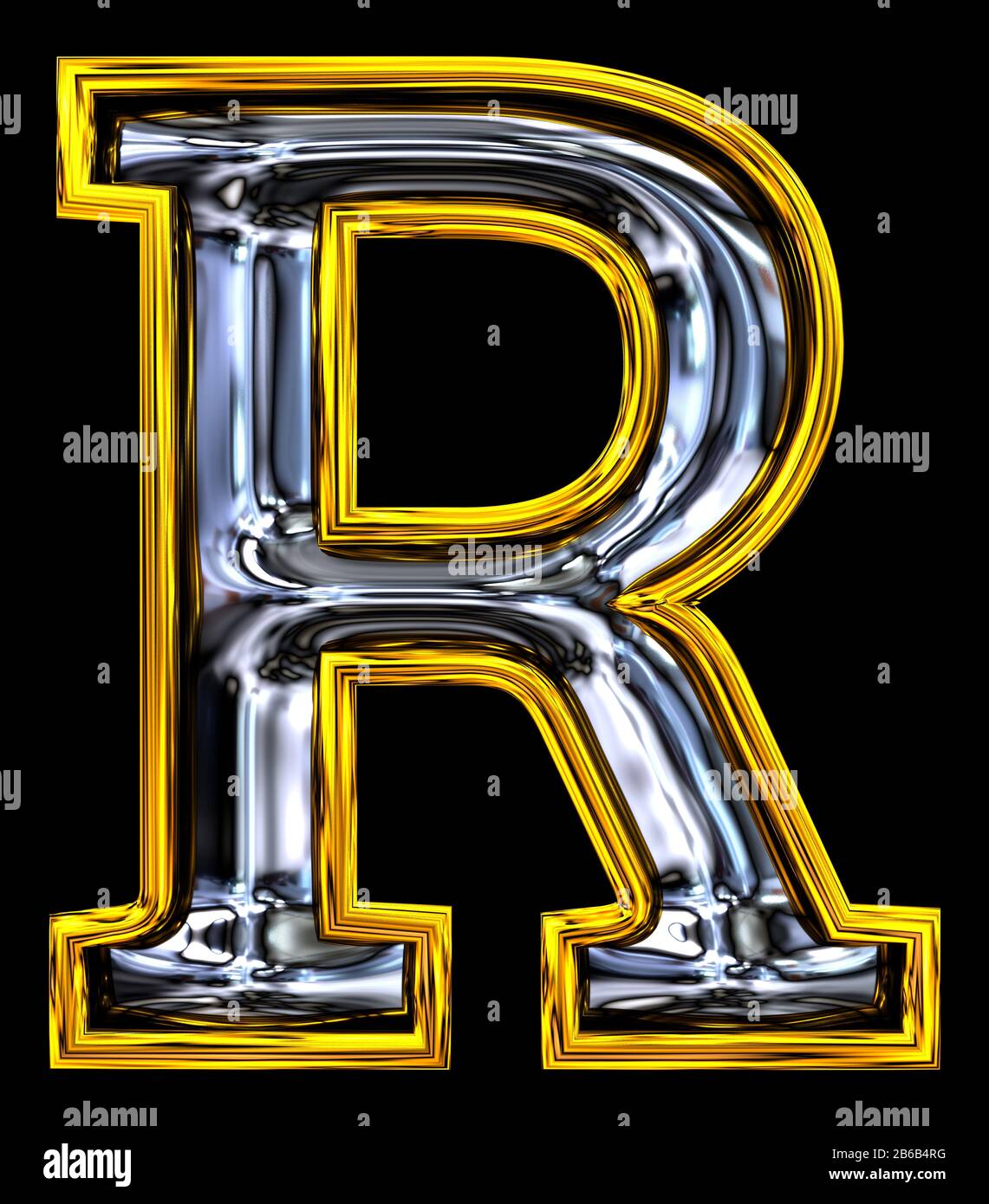 3D rendering. Uppercase Letter R. Pure Door number style font. Cool high  resolution ABC render. Embossed steel blend. Gold rimmed. Isolated on black  Stock Photo - Alamy