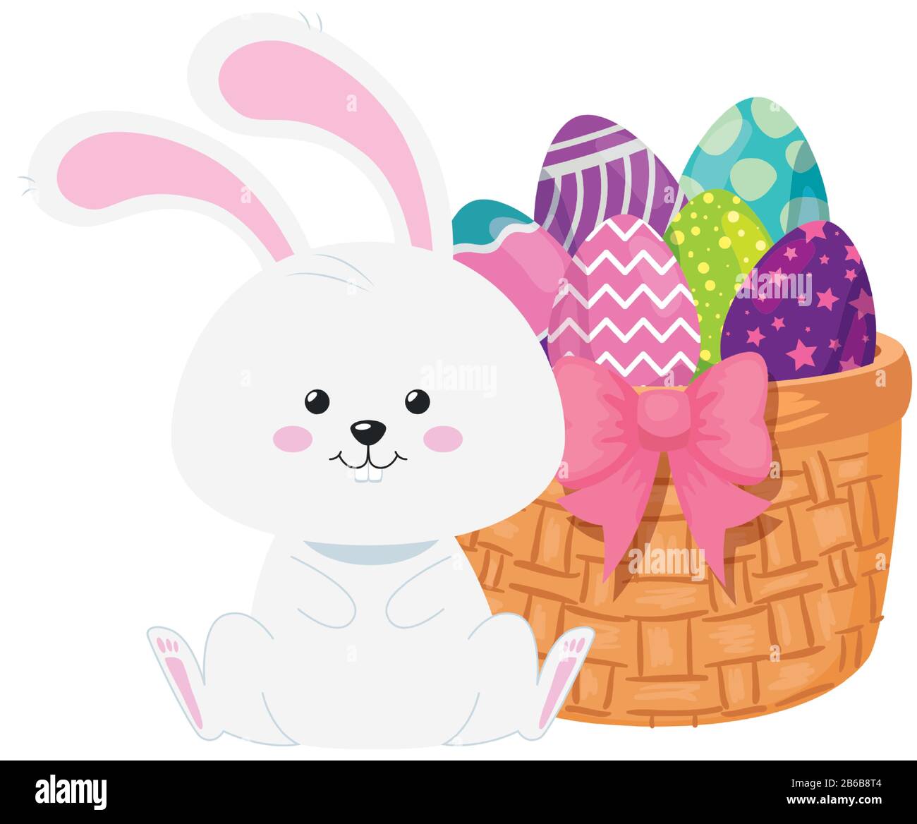 rabbit and cute eggs easter decorated with basket wicker Stock Vector ...