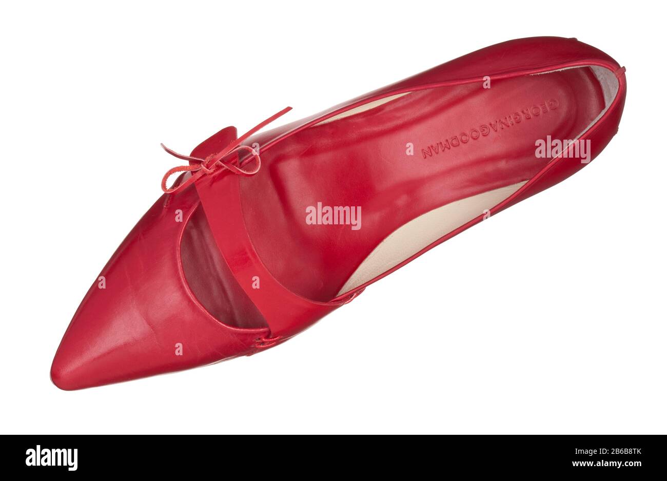 Red leather shoe designed by Georgina Goodman. Stock Photo