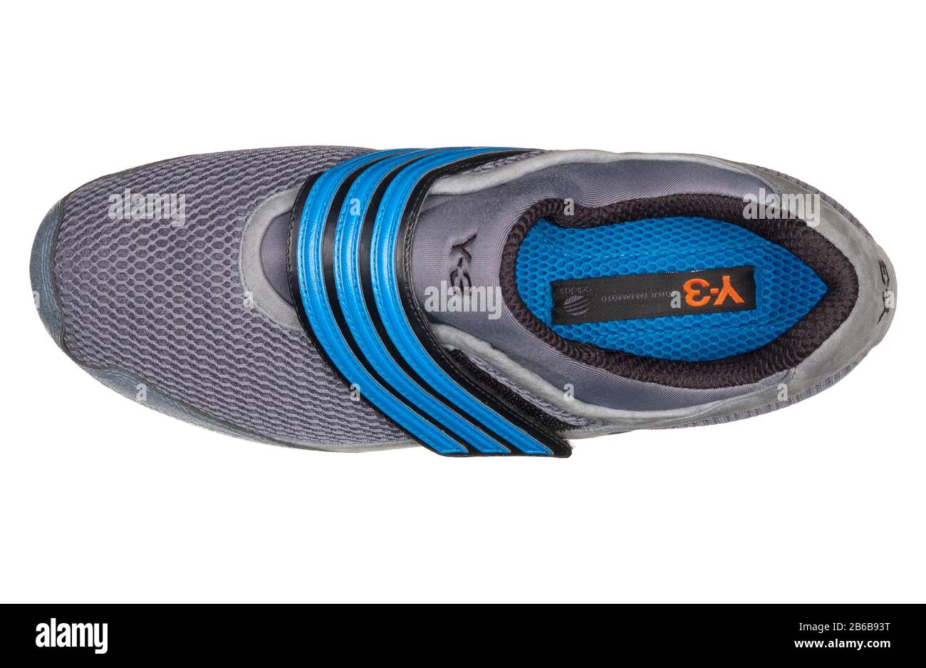 Johji Yamamoto leisure wear shoe in grey and blue velcro strap. Stock Photo