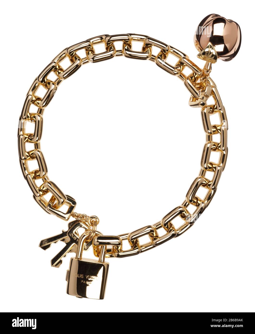 Louis Vuitton gold apple and padlock bracelet Stock Photo - Alamy