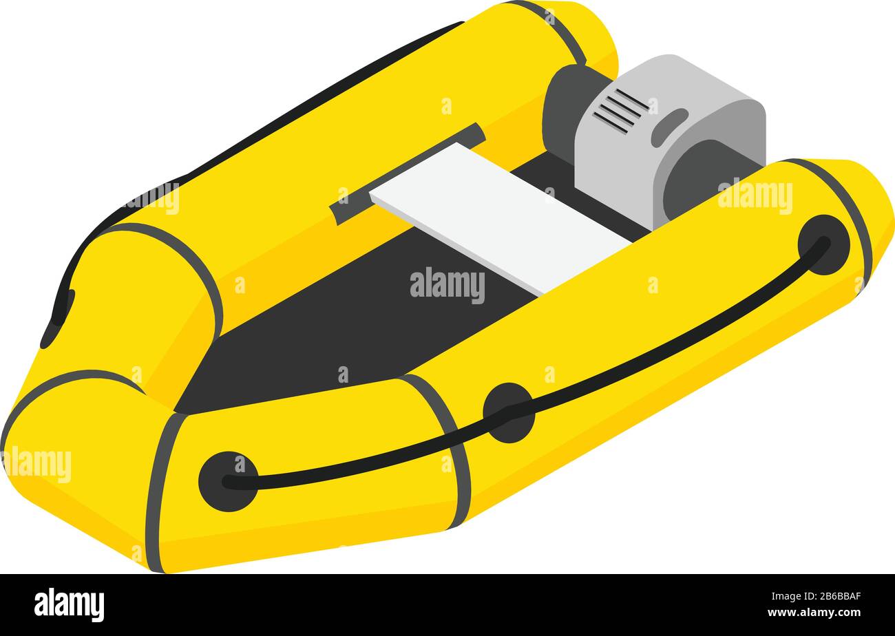 Inflatable motor boat icon. Isometric of inflatable motor boat vector icon for web design isolated on white background Stock Vector