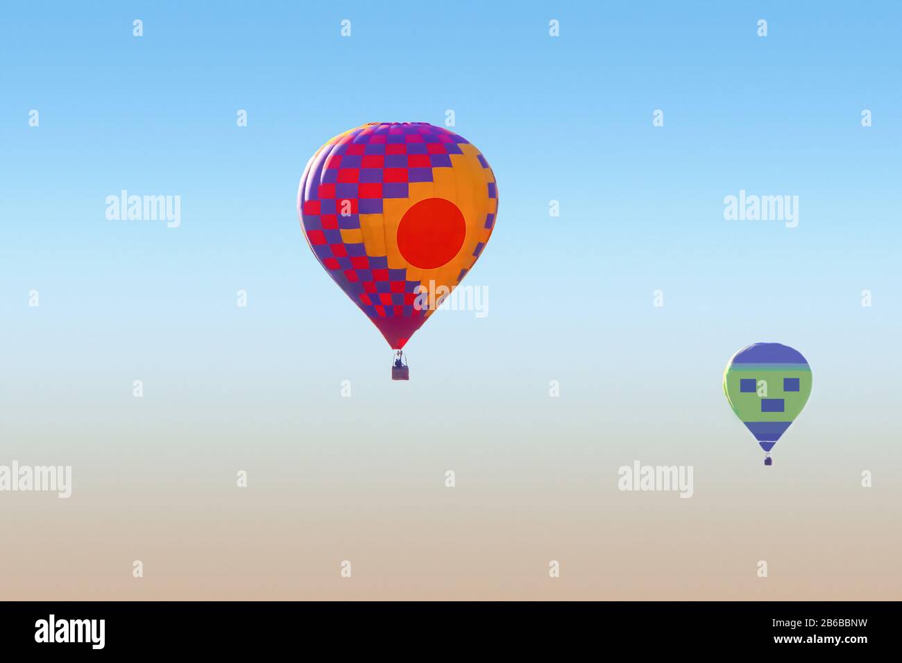 Aerostatic Balloons flying in Seville in the aerostatic balloon race of 2020 Stock Photo