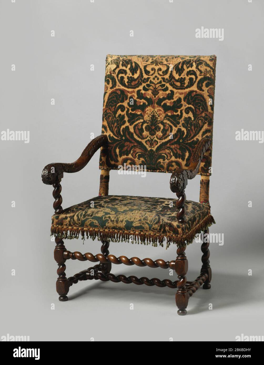 Armchair with slung legs, lined with moquette having a pattern of ...