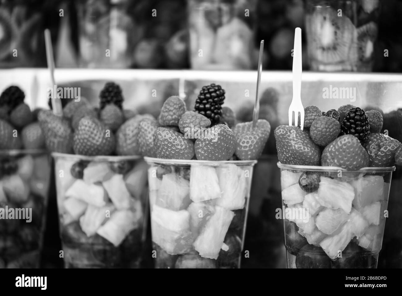 Fruit salad breakfast Black and White Stock Photos & Images Alamy