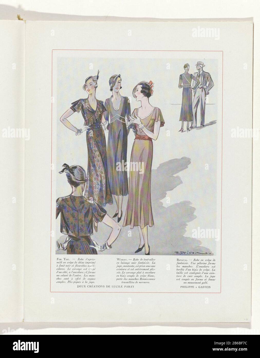 Creations Lucille Paray and Philippe et Gaston. Page of the fashion  magazine Art-Gout-Beauté (1920-1933) . Manufacturer : design by R. DRIVON  (listed building) fashion designer Lucile Paray (listed building) fashion  house Philippe