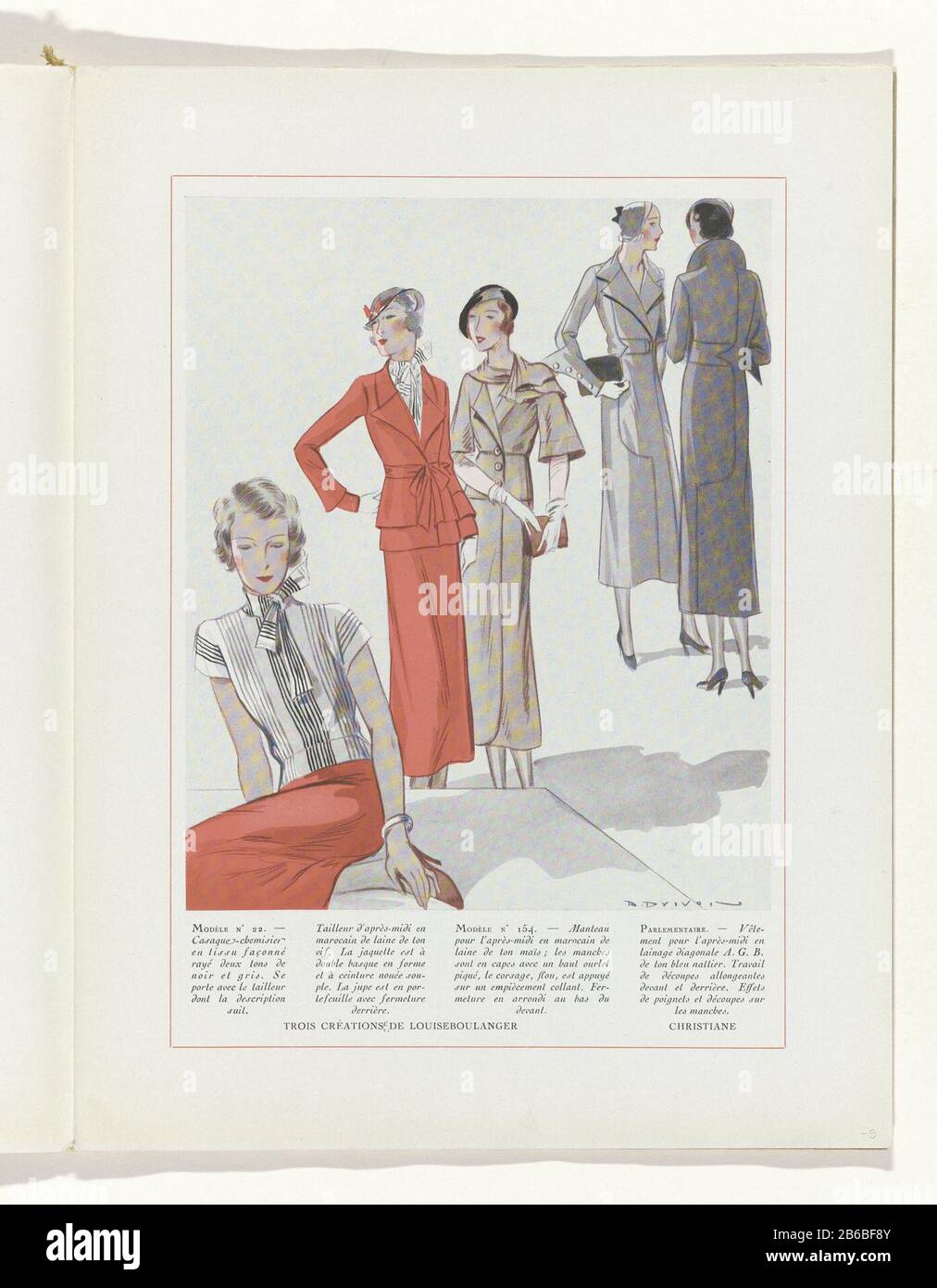 Three creations of Louise Boulanger and Christiane. Page of the fashion  magazine Art-Gout-Beauté (1920-1933) . Manufacturer : design by R. DRIVON  (listed building), fashion designer: Louise Boulanger (listed building)  fashion designer Christiane (