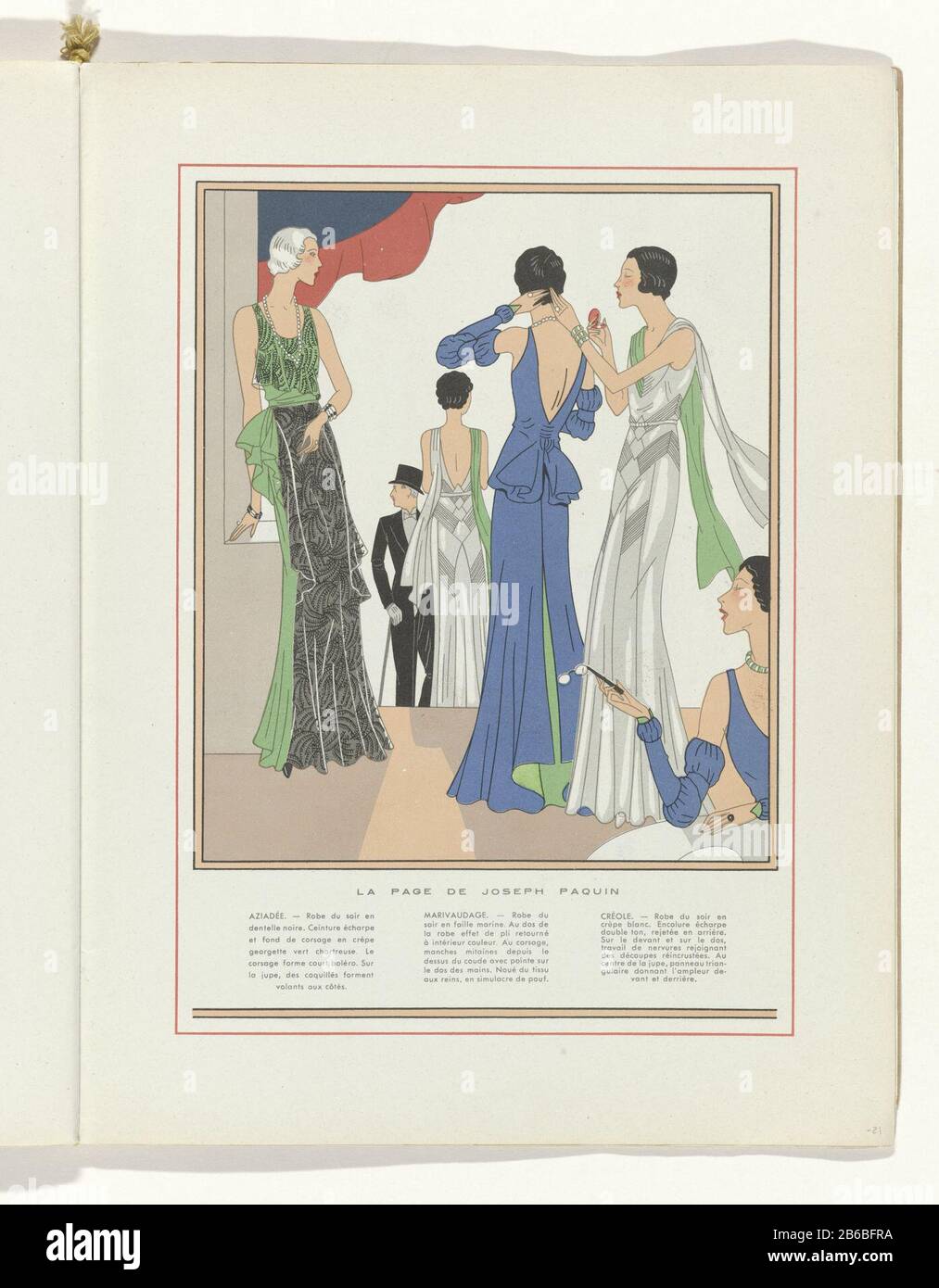 Evening Gowns from Paquin. Page of the fashion magazine Art-Gout-Beauté  (1920-1933) . Manufacturer : printmaker: anonymous fashion designer Joseph  Paquin (listed building) Publisher: Charles Goy Dating: 1932 Physical  features: photomechanical color ...
