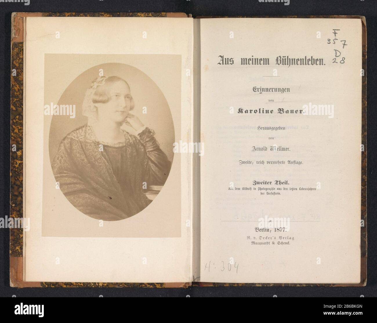 Aus meinem Bühne Leben (title object) Object Type: book Object number: RP-F-2001-7-846BVervaardiging Dating: 1877 Material: paper carton photo paper, leather Technique: albumin pressure / marble paper dimensions: Book: H 203 mm × W 137 23 mm × d mm Stock Photo