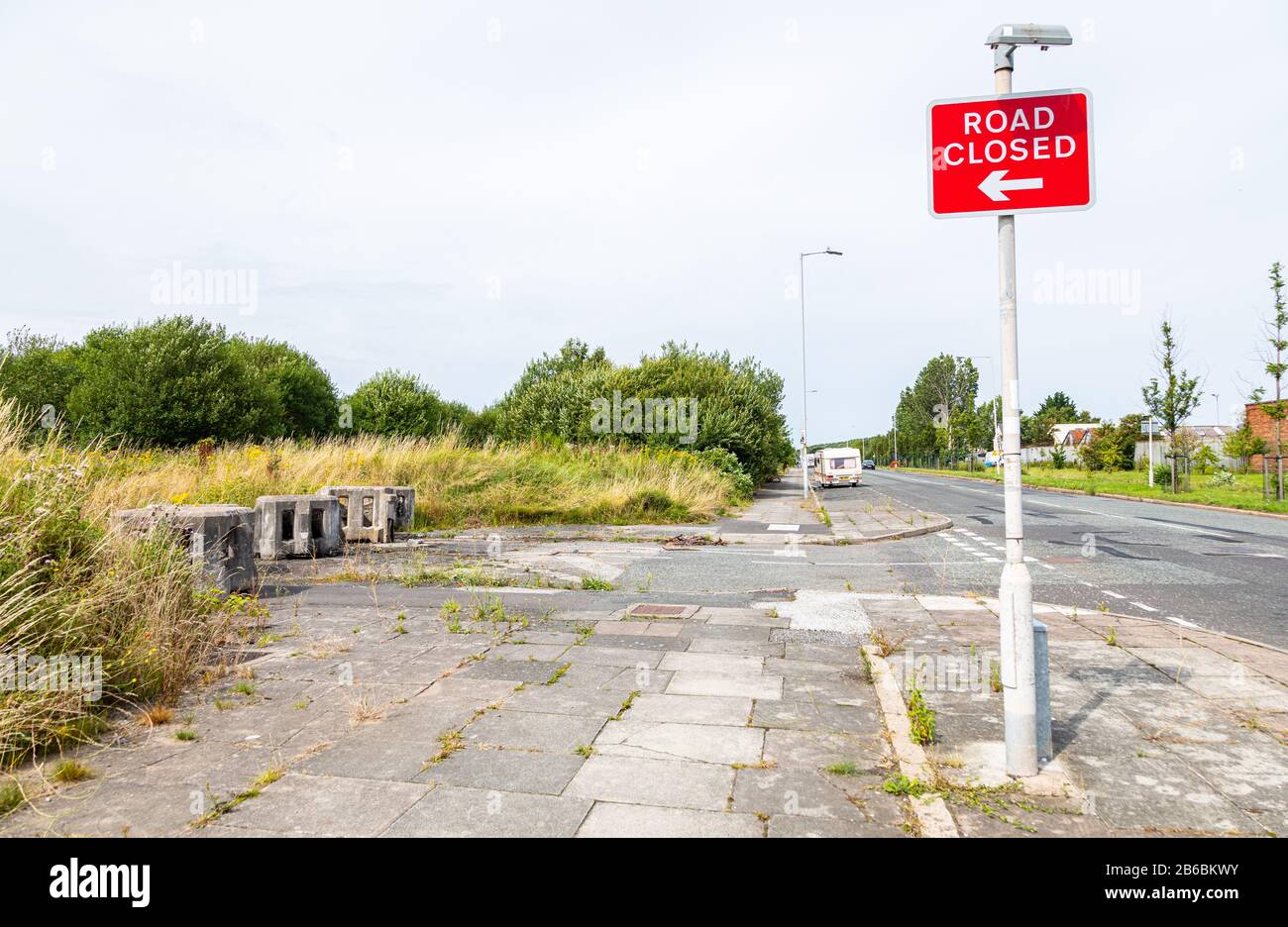 road closed sign by former road Wirral August 2019 Stock Photo Alamy