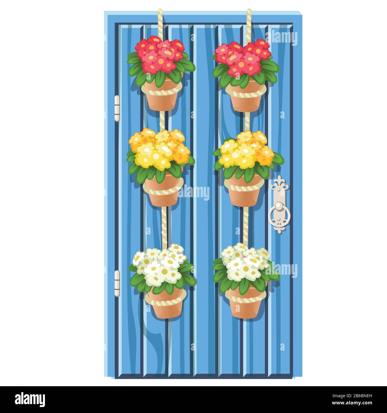 Set of flower pots hanging on the rope on blue vintage wooden door isolated on a white background. Vector cartoon close-up illustration Stock Vector Image & Art - Alamy Set of flower pots hanging on the rope on blue vintage wooden door isolated on a white background. Vector cartoon close-up illustration Stock Vector Image & Art - Alamy